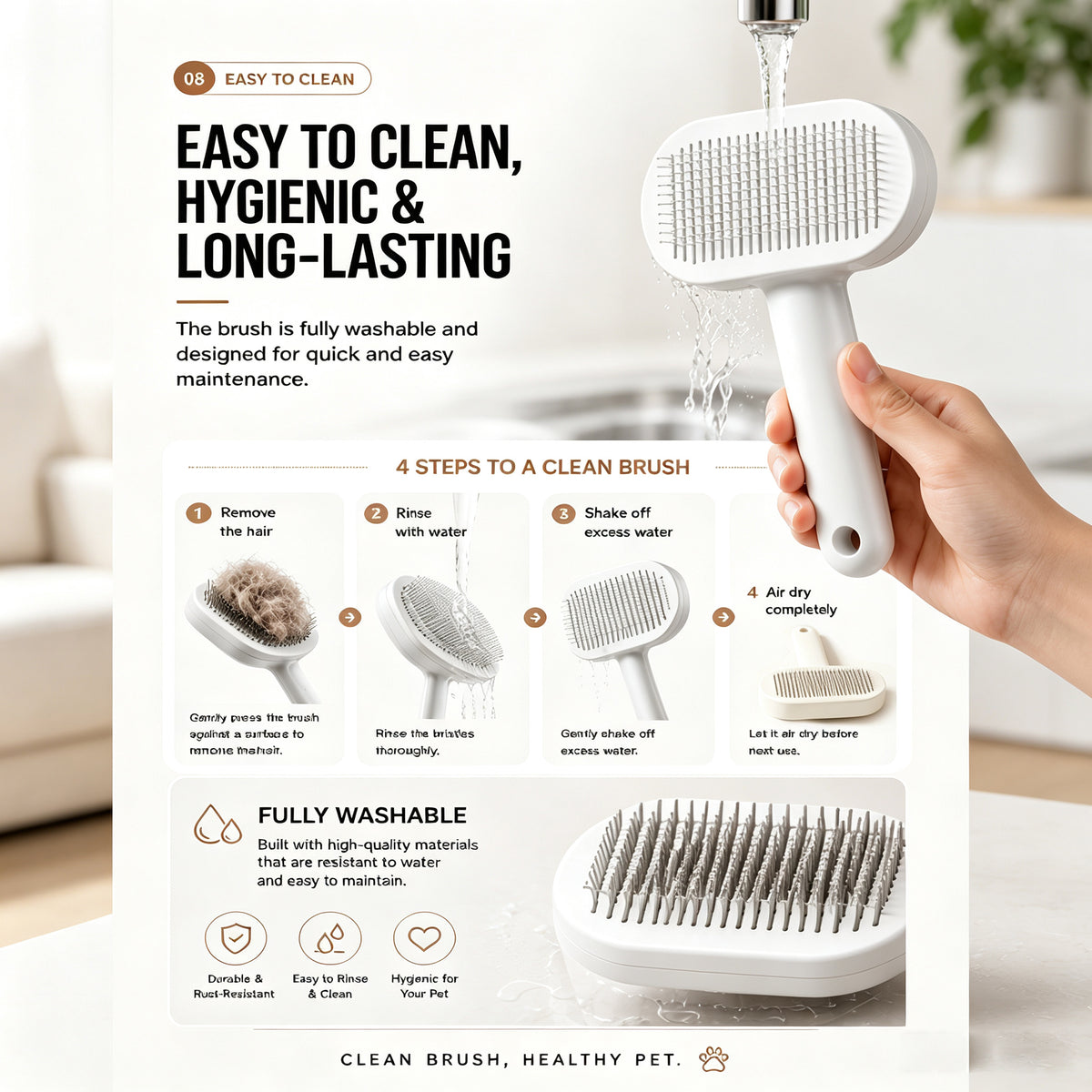 Self Cleaning Slicker Brush FurEase Dog & Cat Grooming