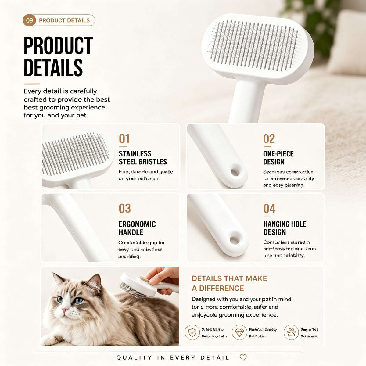 Self Cleaning Slicker Brush FurEase Dog & Cat Grooming