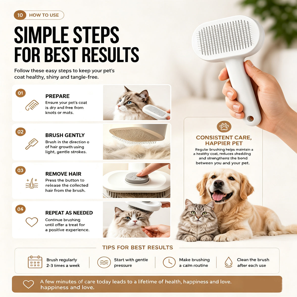 Self Cleaning Slicker Brush FurEase Dog & Cat Grooming