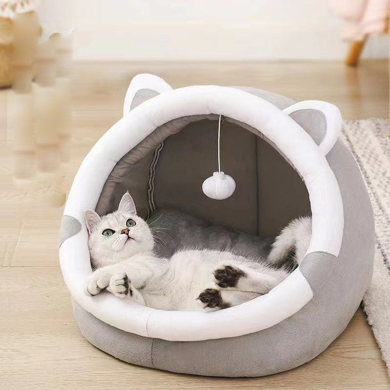 Winter Cat House PurrLuxe Velvet Cozy Enclosed Bed